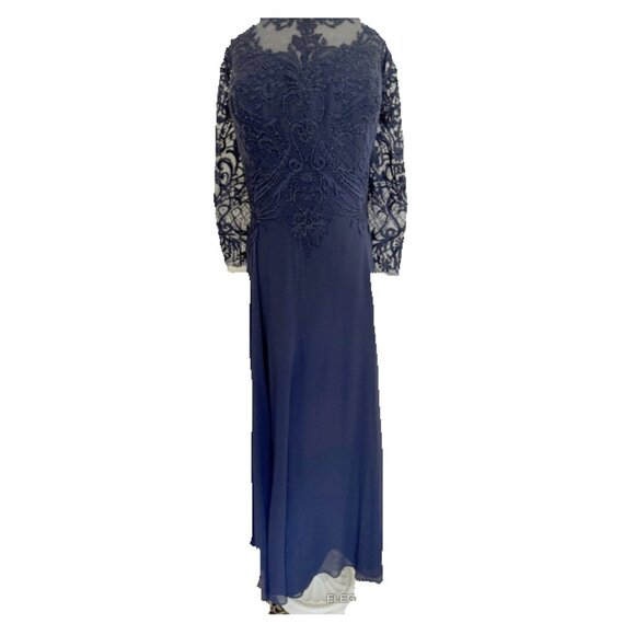 Juliet Womens Plus Bead Tea Length Dress 18W Navy Blue Sheer Lace Modest Midi 1X - Picture 5 of 15